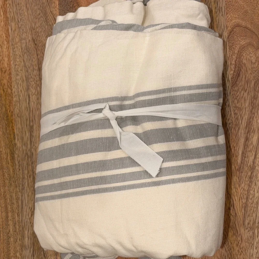 Quince Coastal Stripe Curtain Home Womens Size 48x108 Grey Linen Cotton Blend